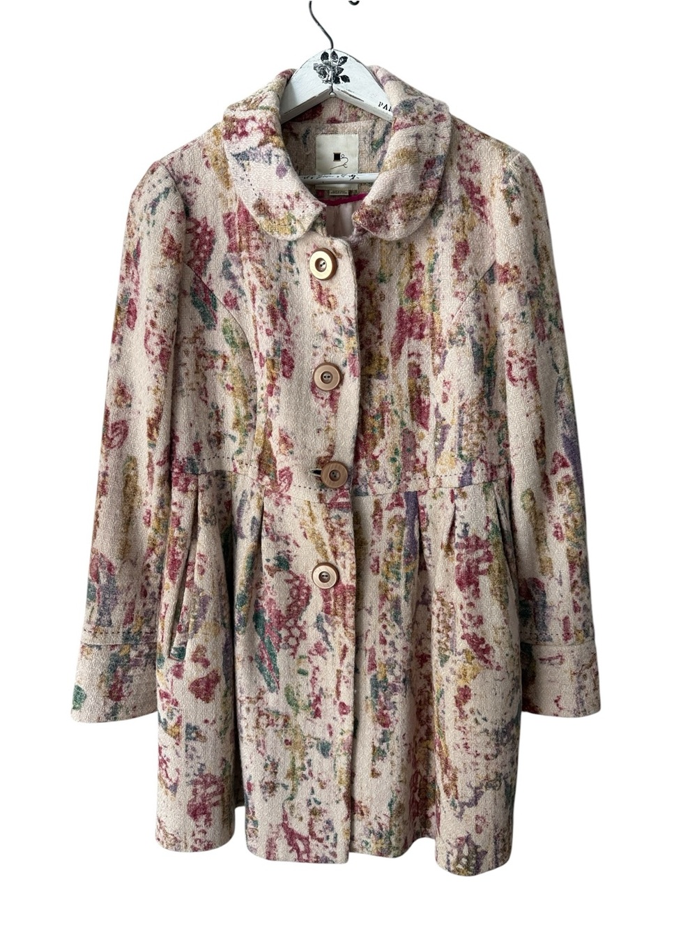 Elevenses Floral Wool Swing Coat Jacket Size 6